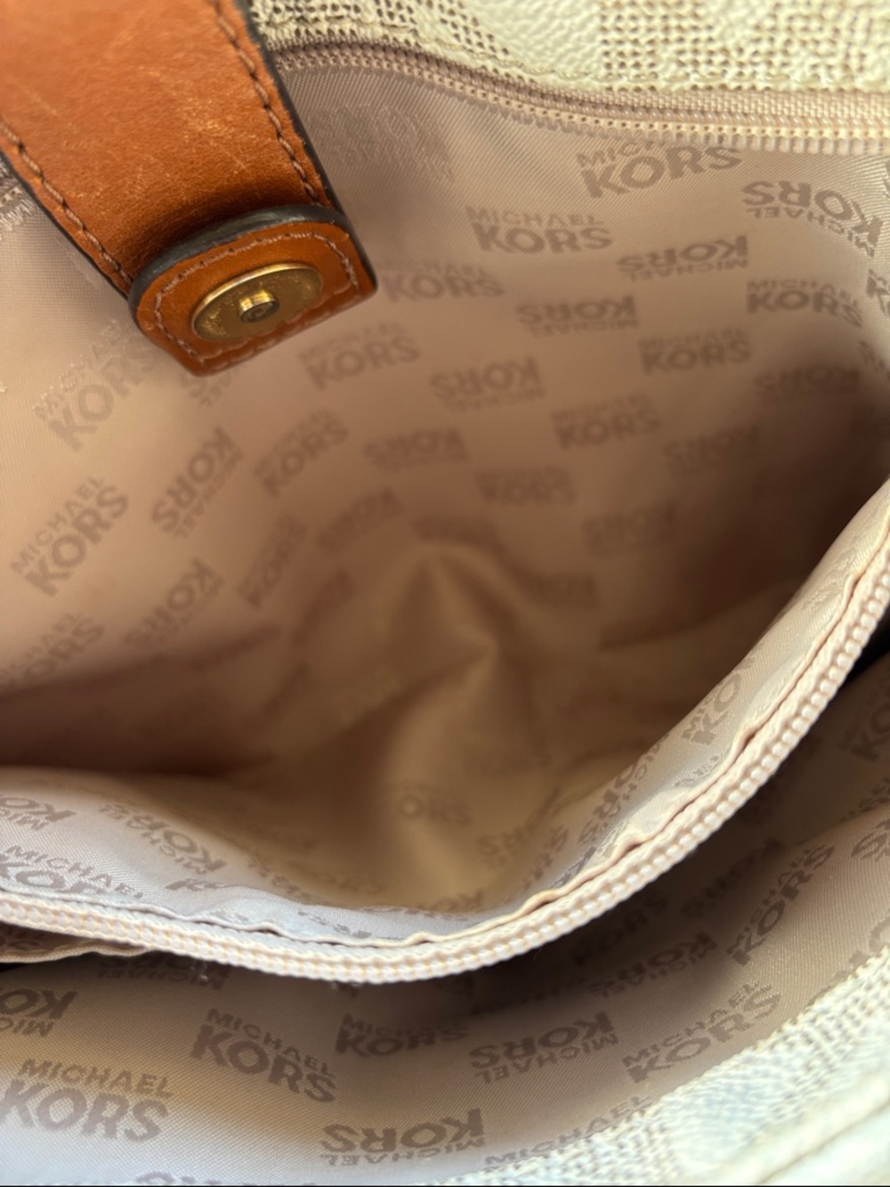 Michael Kors Beige Logo Tote with Brown Leather Handles - Picture 10 of 16